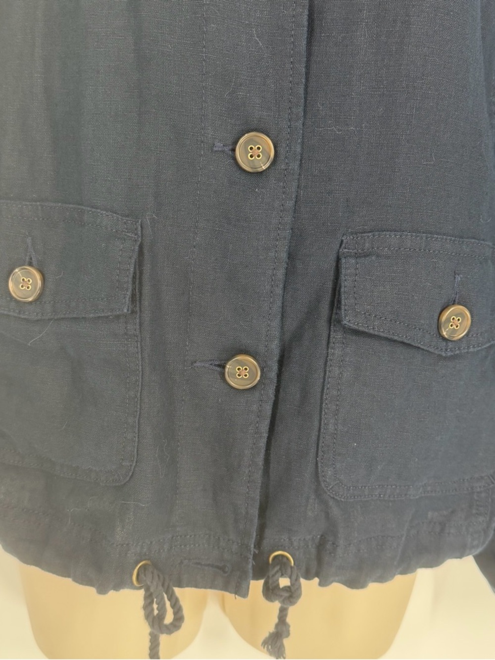 Talbots 100% Linen Utility Jacket Navy M Coastal Breathable Nautical Old Money - Picture 4 of 10